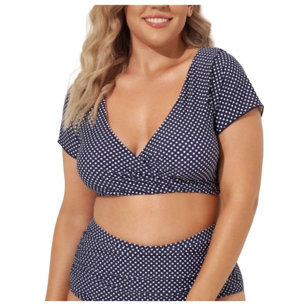 Meet Curve Women's Navy/White Polka-dot Nylon/Spandex Two Piece Swimsuit NEW